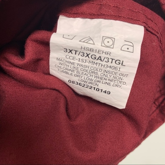 Wrangler Men's 3XL Button Up Short Sleeve Shirt Maroon Red Button Flap Pockets - Picture 6 of 8